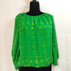 Chaus Scoop Neck Puff Sleeve Green Small Blouse Top Shirt 3/4 Sleeve